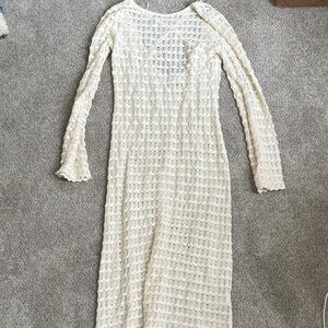 Cream Crochet Long Sleeve Maxi Dress